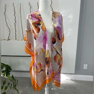 Floral Kimono with Orange Trim
